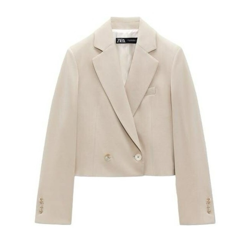 NWT Zara Cropped Double Breasted Beige Blazer  - Size M